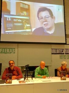 Durante la presentación en España de la antología de cuentos personal del escritor español Juan Calderón Matador, 2018.